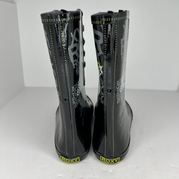 Roxy Womens Drizzle Black Lace Up Rubber Mid Calf Slip On Size 7 Rain Boots - Picture 5 of 9